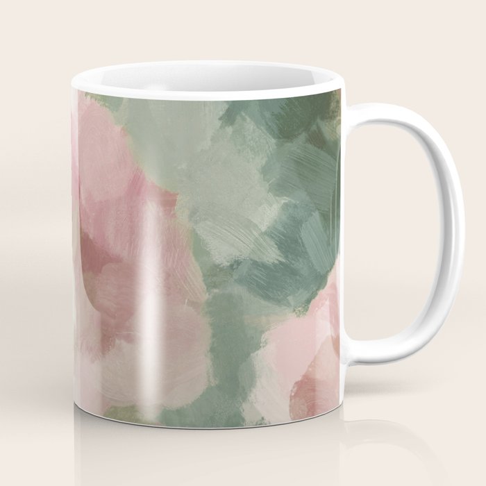 Rose Garden - Forest Sage Green Fuchsia Pink Floral Rose Garden Abstract Flower Painting Art Print Coffee Mug Gallery Image 1