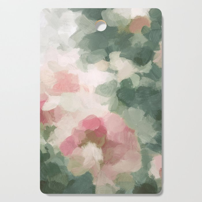 Rose Garden - Forest Sage Green Fuchsia Pink Floral Rose Garden Abstract Flower Painting Art Print Cutting Board Gallery Image 1