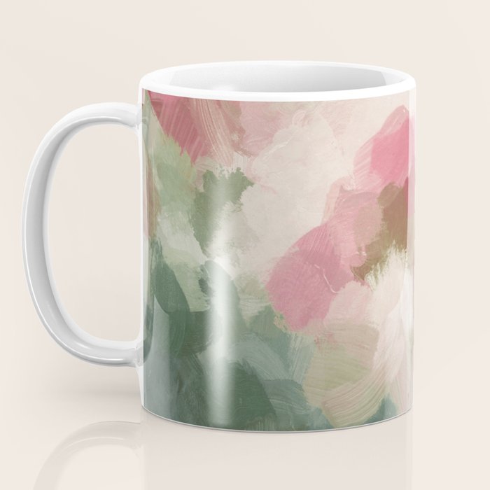 Rose Garden - Forest Sage Green Fuchsia Pink Floral Rose Garden Abstract Flower Painting Art Print Coffee Mug Gallery Image 3