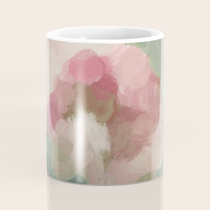 Rose Garden - Forest Sage Green Fuchsia Pink Floral Rose Garden Abstract Flower Painting Art Print Coffee Mug Gallery Image 4