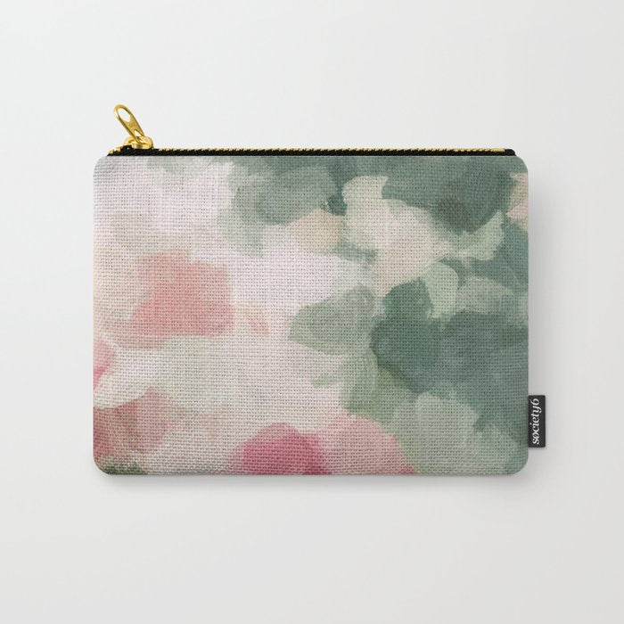 Rose Garden - Forest Sage Green Fuchsia Pink Floral Rose Garden Abstract Flower Painting Art Print Carry All Pouch Gallery Image 1