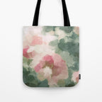Rose Garden - Forest Sage Green Fuchsia Pink Floral Rose Garden Abstract Flower Painting Art Print Tote Bag Gallery Image 1