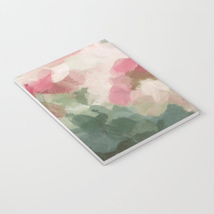 Rose Garden - Forest Sage Green Fuchsia Pink Floral Rose Garden Abstract Flower Painting Art Print Notebook Gallery Image 3