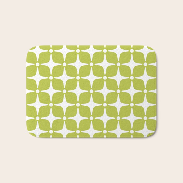 Mid Century Modern Star Pattern Chartreuse Green 2 Bath Mat Gallery Image 1