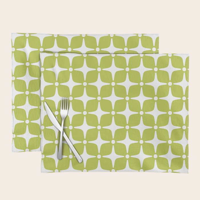 Mid Century Modern Star Pattern Chartreuse Green 2 Placemat Gallery Image 1
