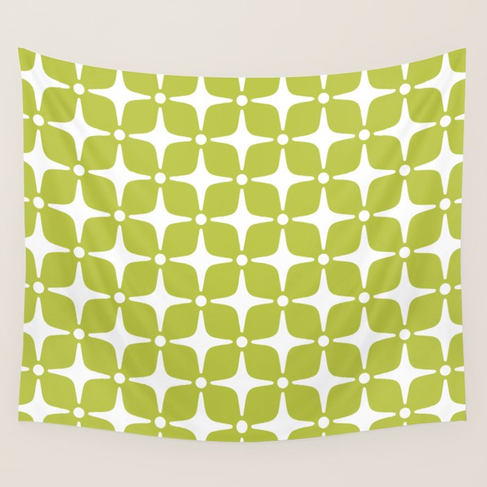 Mid Century Modern Star Pattern Chartreuse Green 2 Wall Tapestry Gallery Image 1