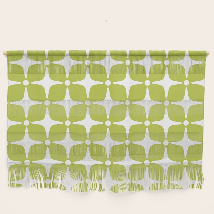 Mid Century Modern Star Pattern Chartreuse Green 2 Wall Hanging Gallery Image 1