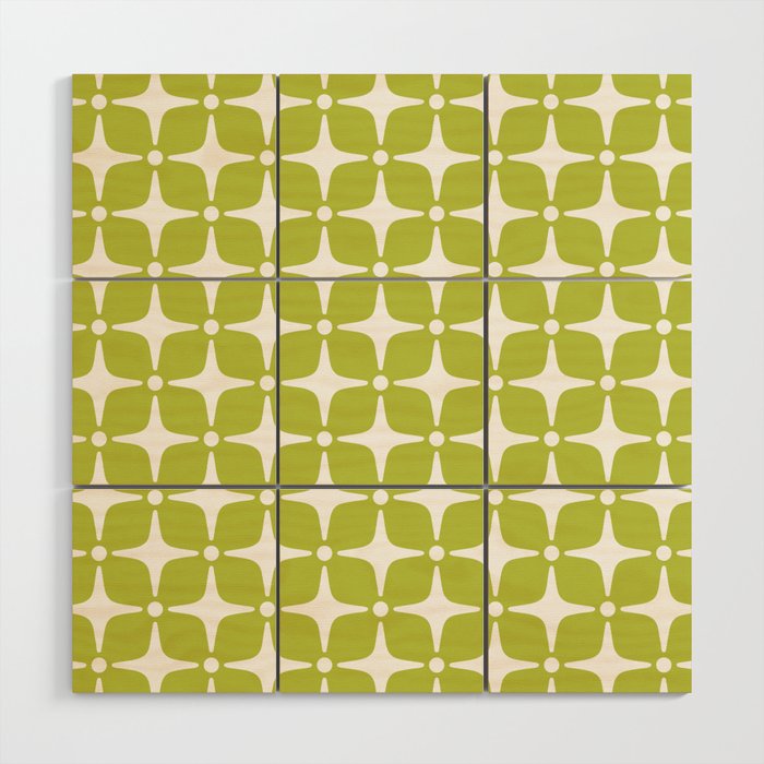 Mid Century Modern Star Pattern Chartreuse Green 2 Wood Wall Art Gallery Image 1