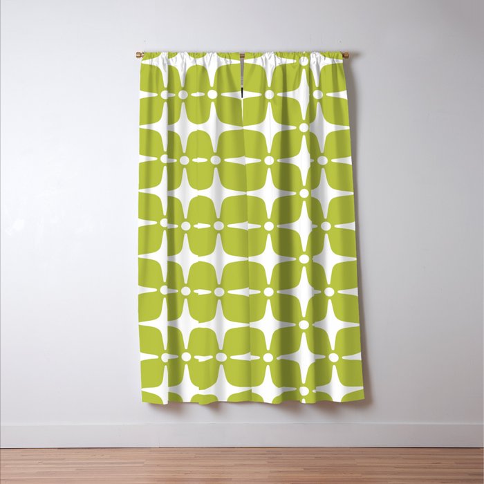 Mid Century Modern Star Pattern Chartreuse Green 2 Window Curtain Gallery Image 3