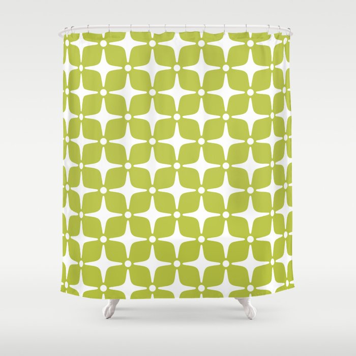 Mid Century Modern Star Pattern Chartreuse Green 2 Shower Curtain Gallery Image 1