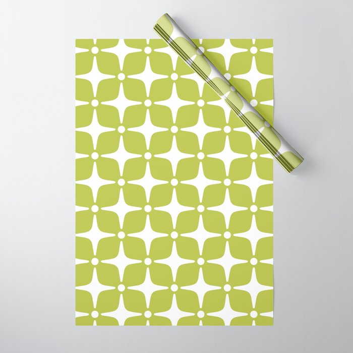 Mid Century Modern Star Pattern Chartreuse Green 2 Wrapping Paper Gallery Image 1