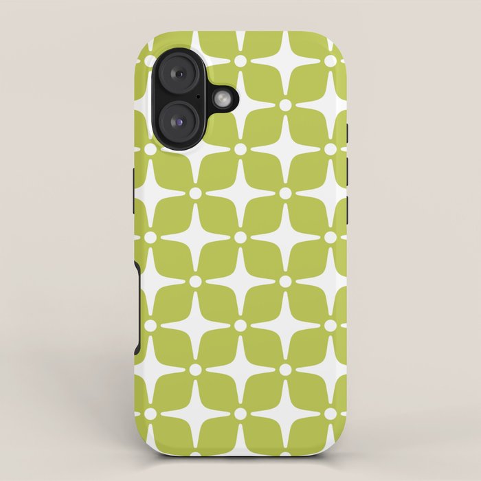 Mid Century Modern Star Pattern Chartreuse Green 2 iPhone Case Gallery Image 1