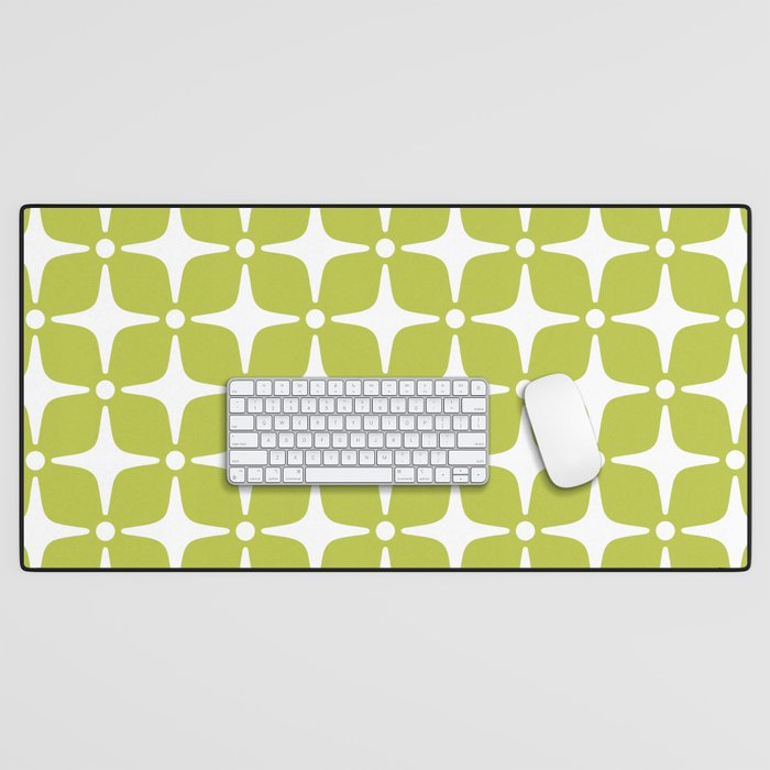 Mid Century Modern Star Pattern Chartreuse Green 2 Desk Mat Gallery Image 1