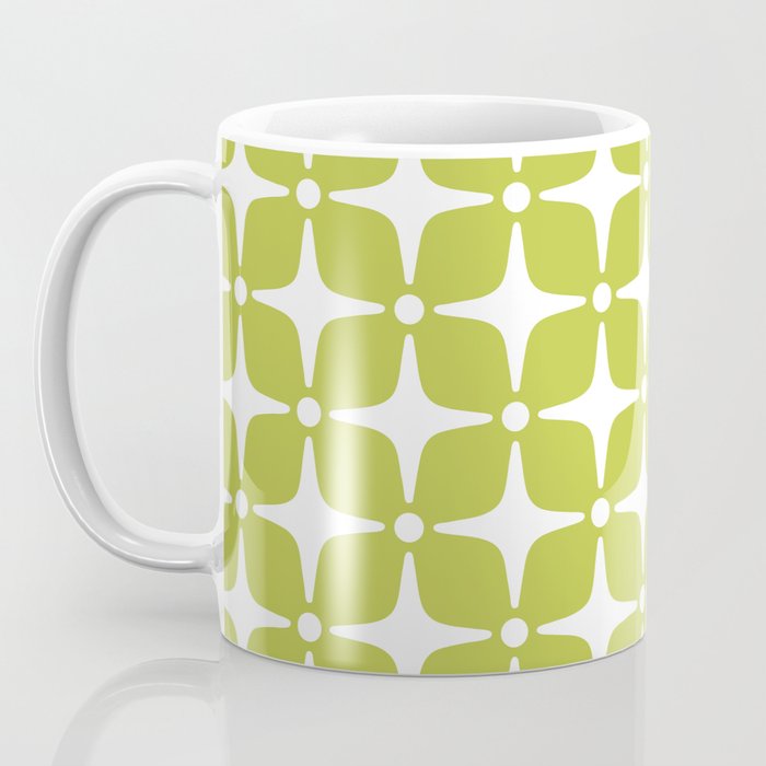 Mid Century Modern Star Pattern Chartreuse Green 2 Coffee Mug Gallery Image 3