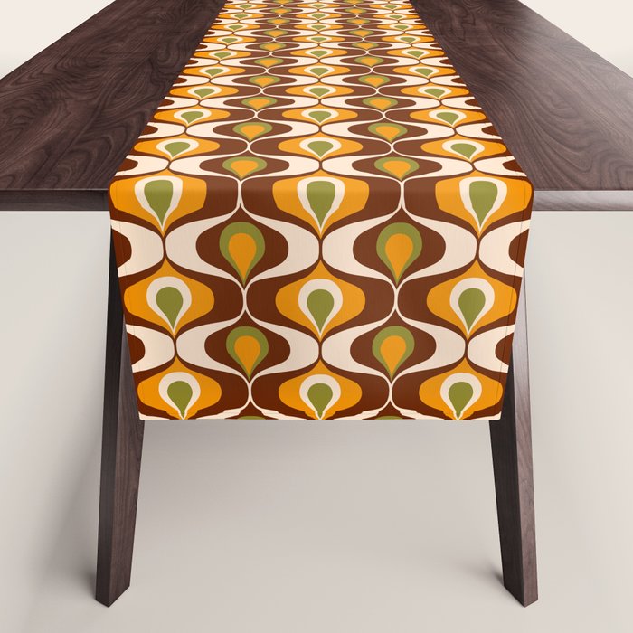 Retro 70s ovals op-art pattern brown, orange Table Runner Gallery Image 1