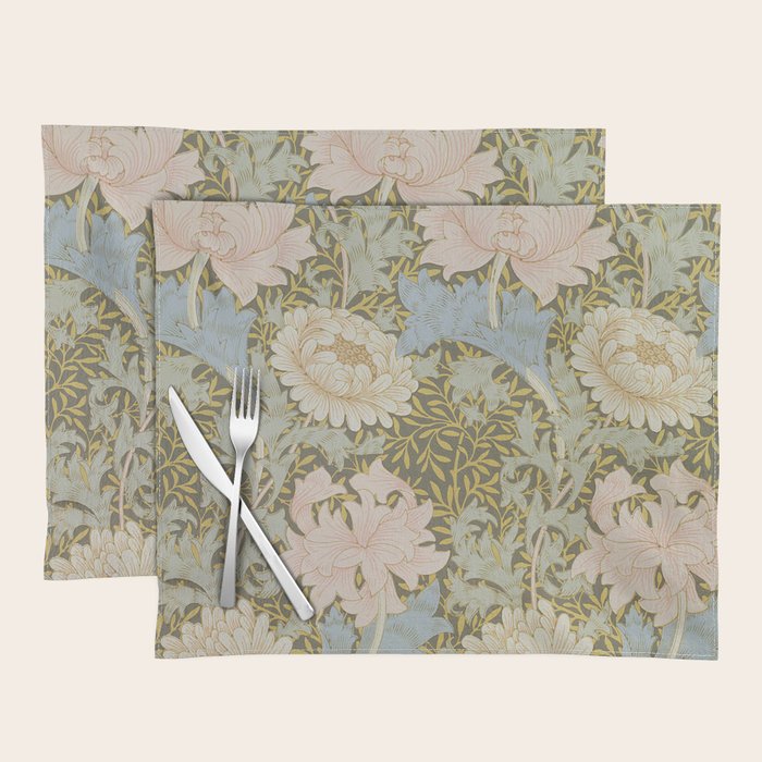 William Morris Vintage Chrysanthemum Pastel Pink Gold Blue 1876  Placemat Gallery Image 1