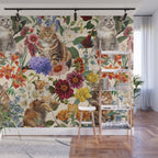 Cat and Floral Pattern IV Wall Mural Gallery Image 1