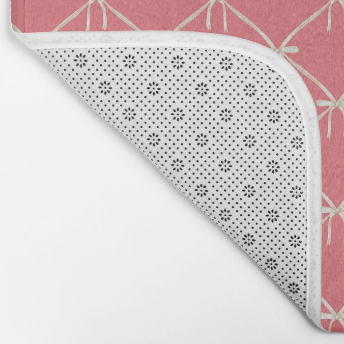 Bows & Ribbons Pattern LII Coral Pink Bath Mat Gallery Image 2
