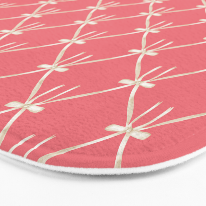 Bows & Ribbons Pattern LII Coral Pink Bath Mat Gallery Image 3