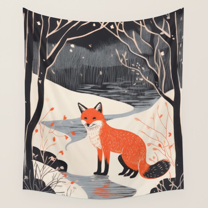 Winter River Fox Wall Tapestry Gallery Image 4
