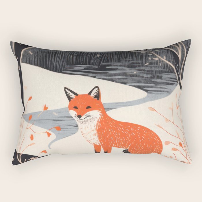 Winter River Fox Rectangular Pillow Gallery Image 2