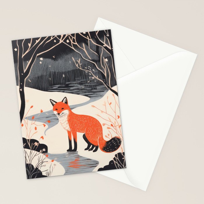 Winter River Fox Stationery Card Gallery Image 2