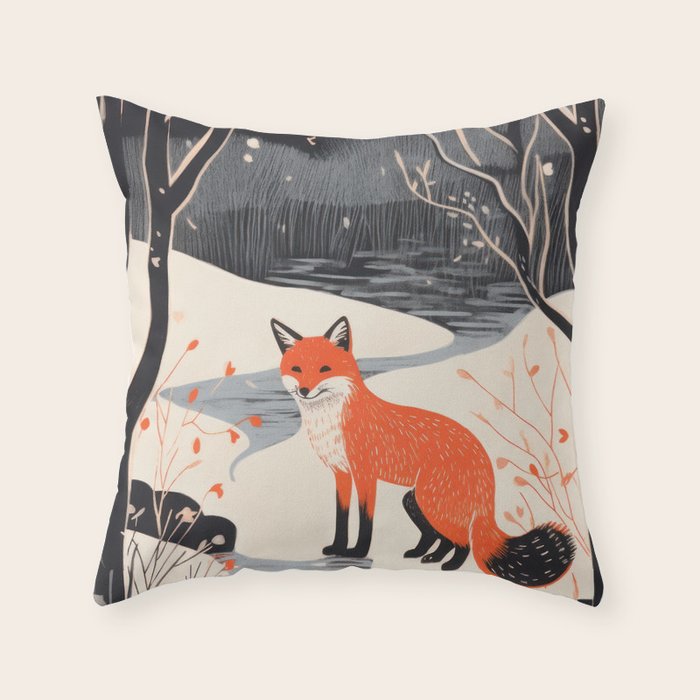 Winter River Fox Throw Pillow Gallery Image 6