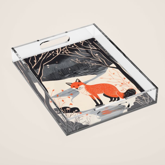 Winter River Fox Acrylic Tray Gallery Image 1