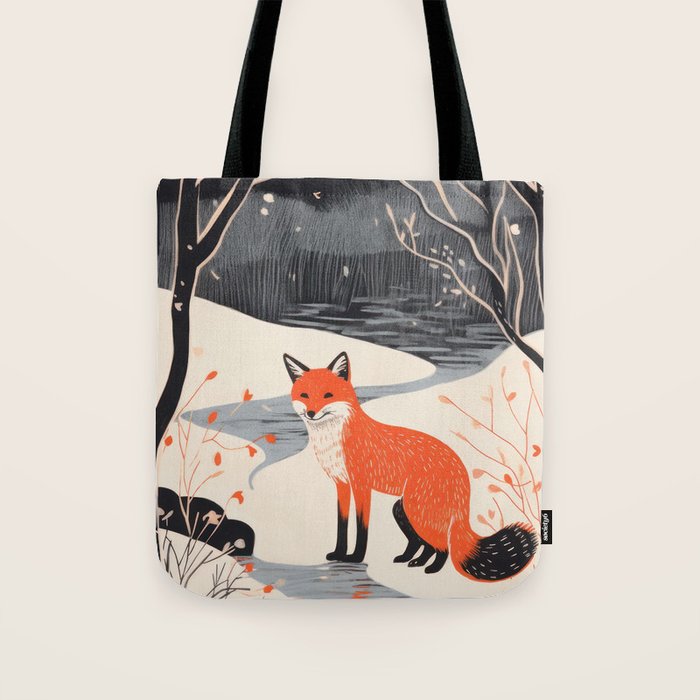 Winter River Fox Tote Bag Gallery Image 1