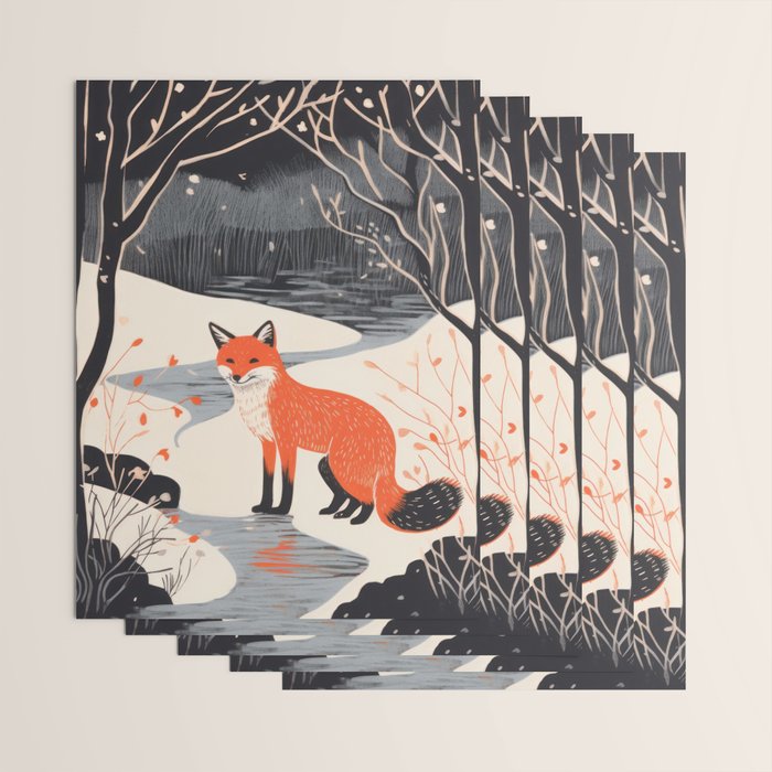 Winter River Fox Wrapping Paper Gallery Image 3