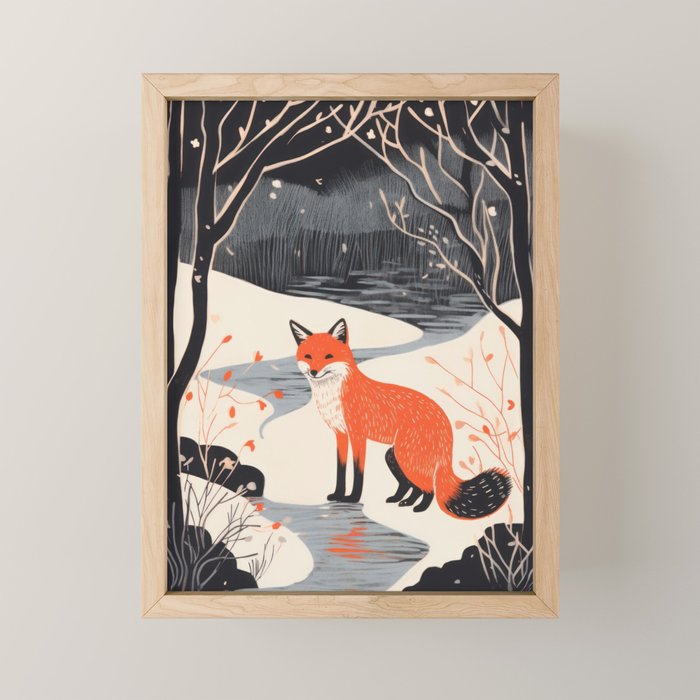 Winter River Fox Mini Art Print Gallery Image 1