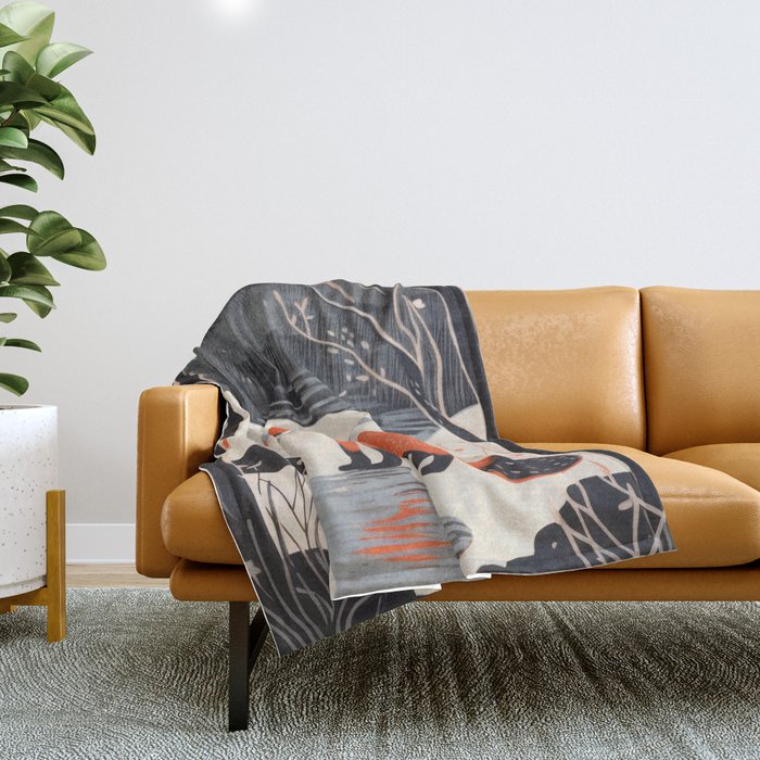 Winter River Fox Throw Blanket Gallery Image 1
