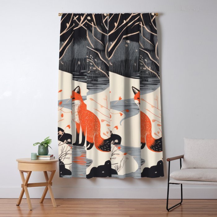 Winter River Fox Window Curtain Gallery Image 5
