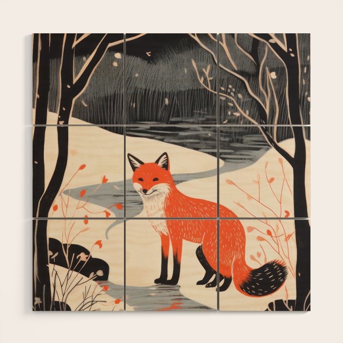 Winter River Fox Wood Wall Art Gallery Image 1