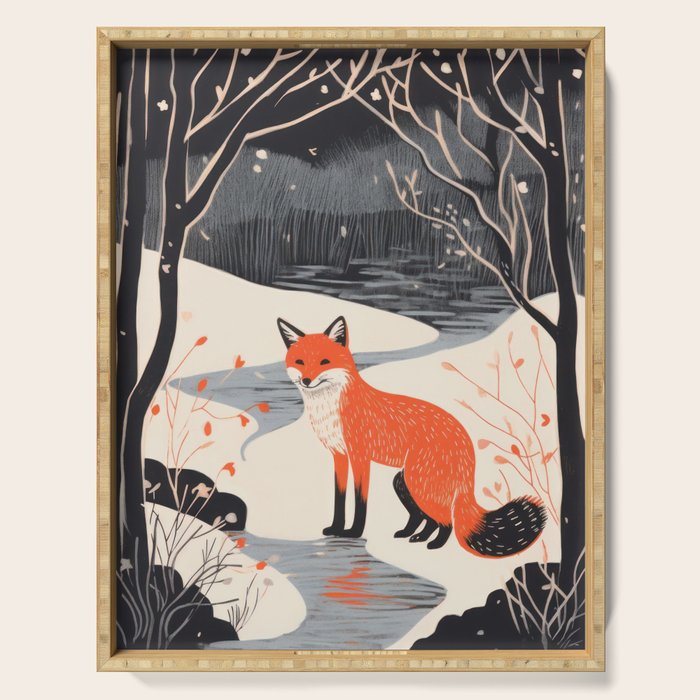 Winter River Fox Serving Tray Gallery Image 1