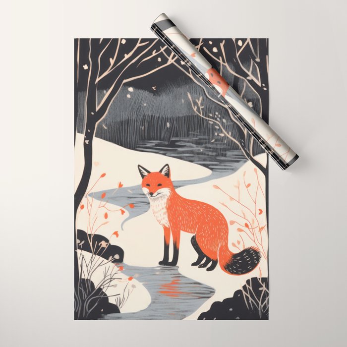 Winter River Fox Wrapping Paper Gallery Image 1
