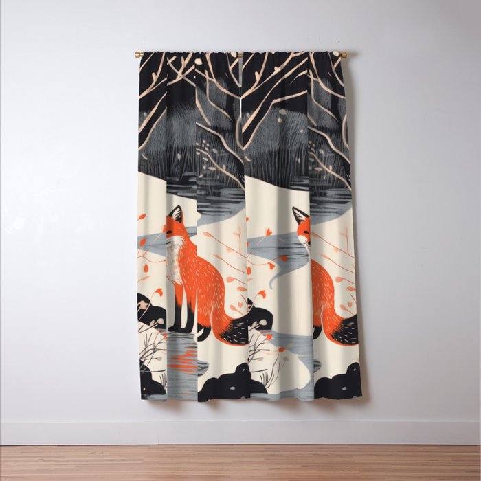 Winter River Fox Window Curtain Gallery Image 3