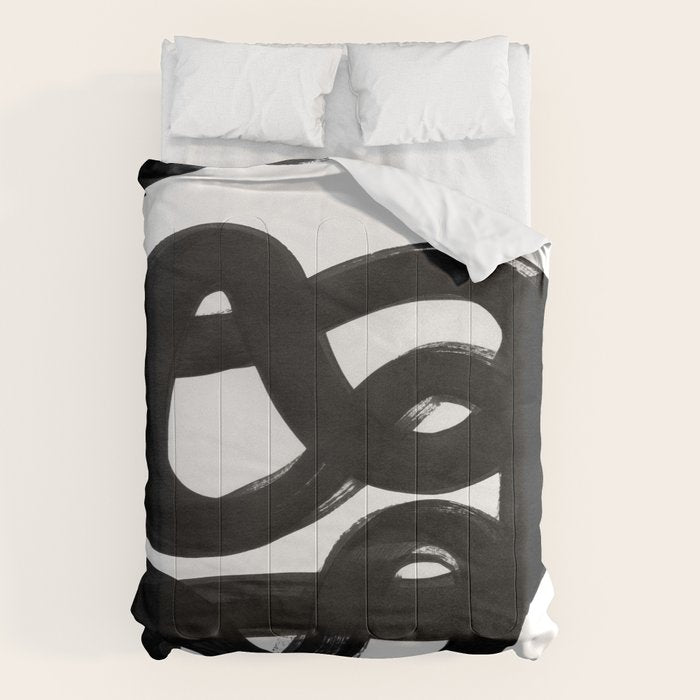 Knots Black & White Minimalist Ink Tribal Mid Century Pattern Dark Painting Pattern Comforter Gallery Image 6