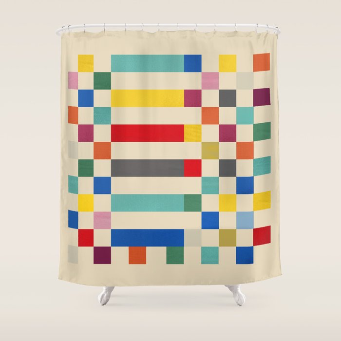 Modern Playful Checkered Abstract Shower Curtain Gallery Image 1