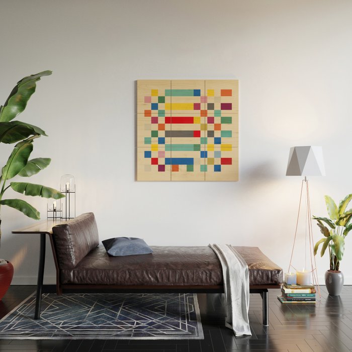 Modern Playful Checkered Abstract Wood Wall Art Gallery Image 2