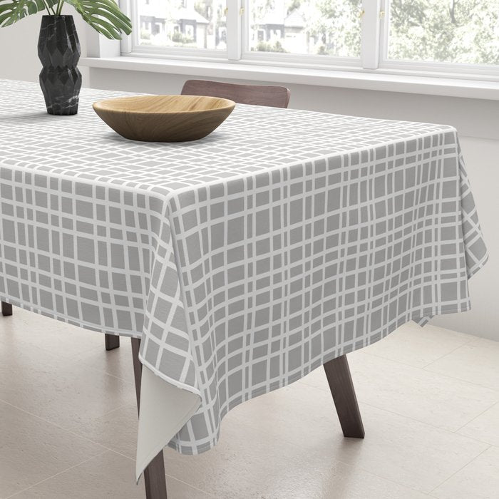Fine Weave Mid-Century Modern Minimalistic Pattern in White and Light Gray Tablecloth Gallery Image 3