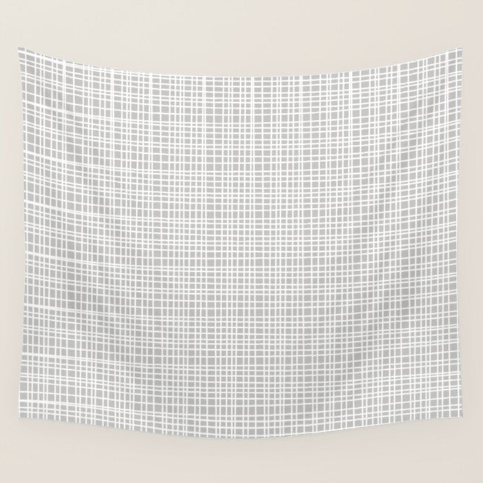 Fine Weave Mid-Century Modern Minimalistic Pattern in White and Light Gray Wall Tapestry Gallery Image 4