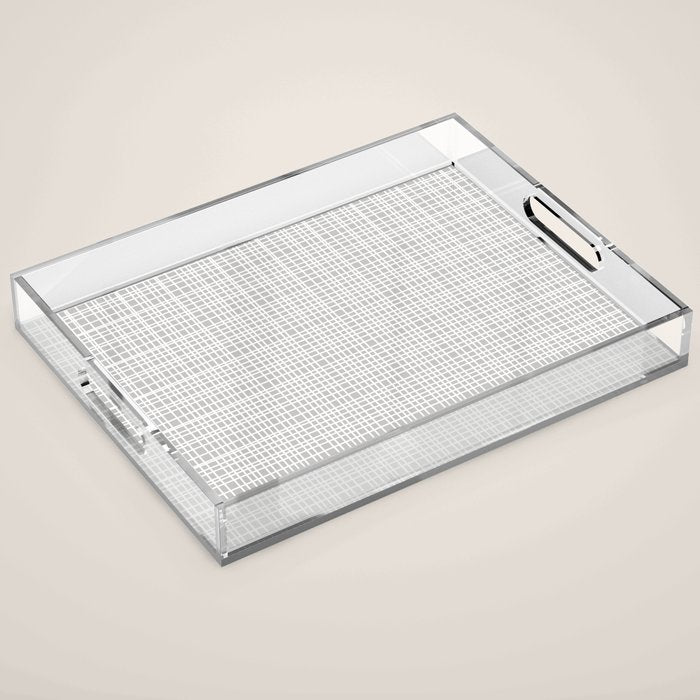 Fine Weave Mid-Century Modern Minimalistic Pattern in White and Light Gray Acrylic Tray Gallery Image 1