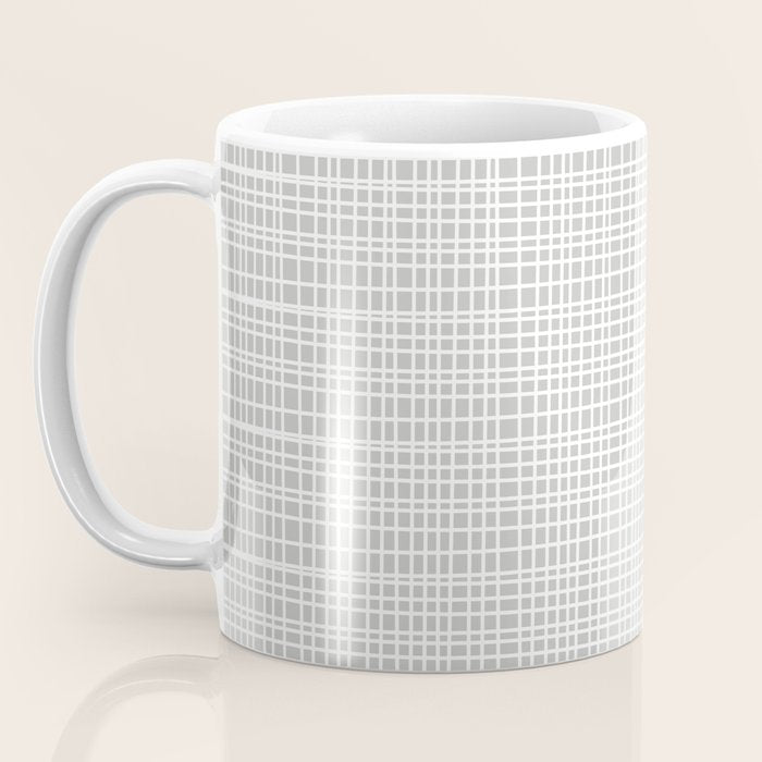 Fine Weave Mid-Century Modern Minimalistic Pattern in White and Light Gray Coffee Mug Gallery Image 3