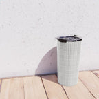 Fine Weave Mid-Century Modern Minimalistic Pattern in White and Light Gray Travel Mug Gallery Image 4