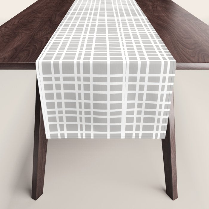 Fine Weave Mid-Century Modern Minimalistic Pattern in White and Light Gray Table Runner Gallery Image 1
