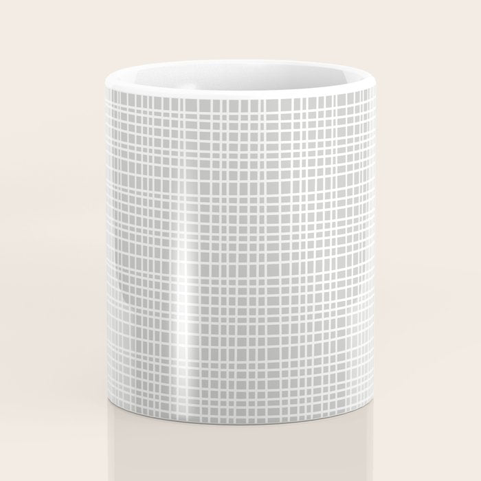 Fine Weave Mid-Century Modern Minimalistic Pattern in White and Light Gray Coffee Mug Gallery Image 4
