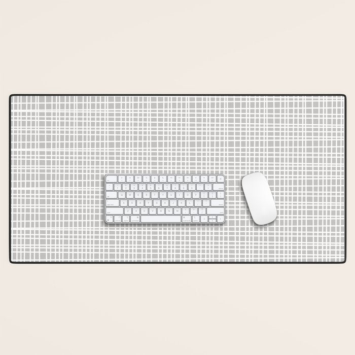 Fine Weave Mid-Century Modern Minimalistic Pattern in White and Light Gray Desk Mat Gallery Image 1