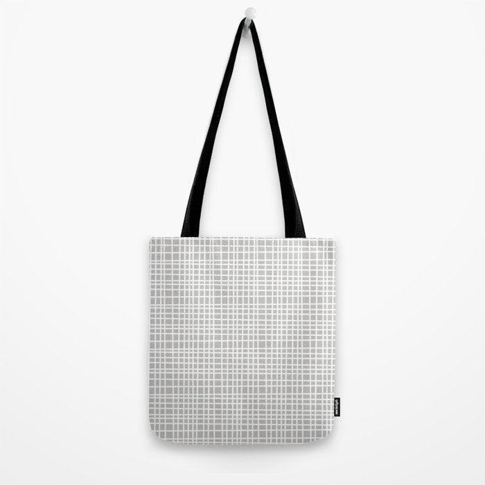 Fine Weave Mid-Century Modern Minimalistic Pattern in White and Light Gray Tote Bag Gallery Image 2