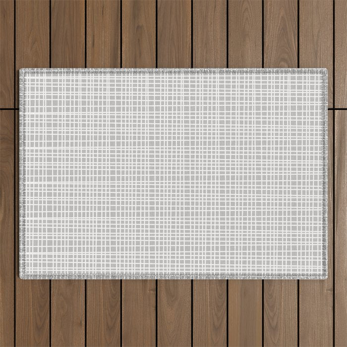 Fine Weave Mid-Century Modern Minimalistic Pattern in White and Light Gray Outdoor Rug Gallery Image 1